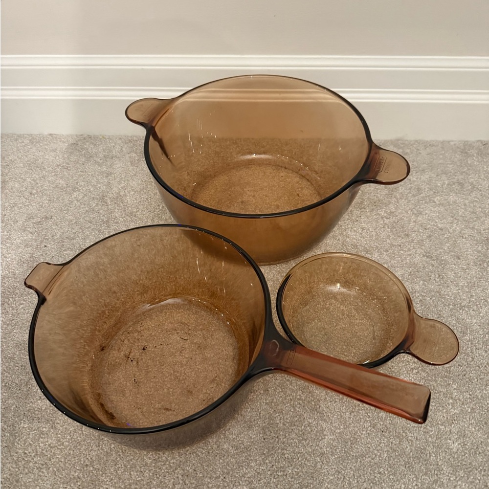 Amber Glass vision cookware set no lids